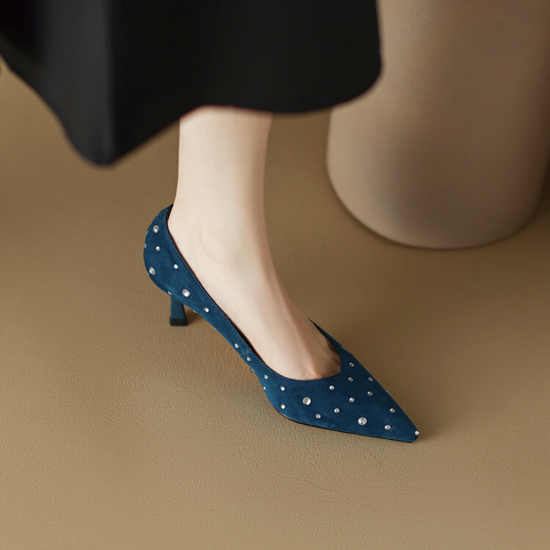 New Spring NEW Pointed Toe Thin Heel Pumps for Sheep Suede High Blue Women Stiletto Heels Bg-bg Shoes a724 s
