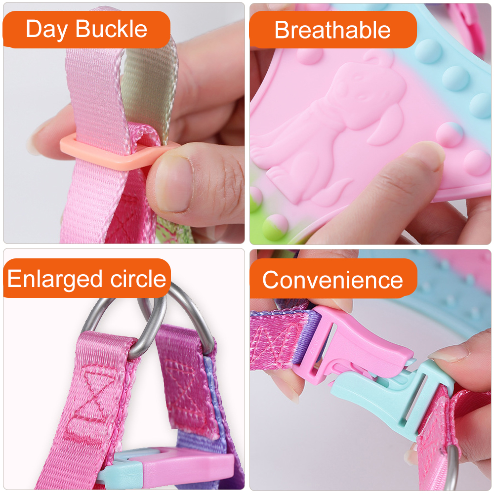 Rainbow Pet Harness and Leash Set,Vest Style Medium To Large Dogs Harness Comfortable Silicone Waterproof Pet Harness Adjustable