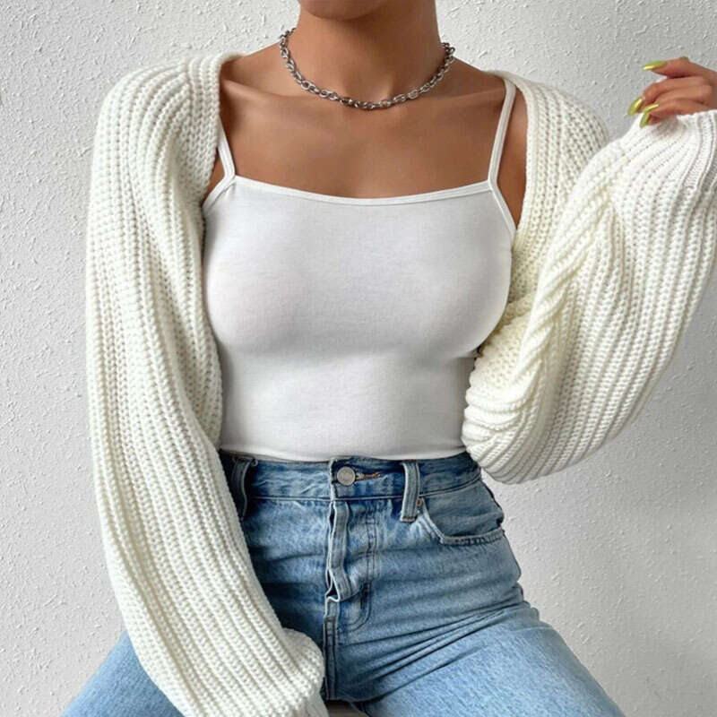 New minimalist and versatile long sleeved loose knit sweater for women wearing outside