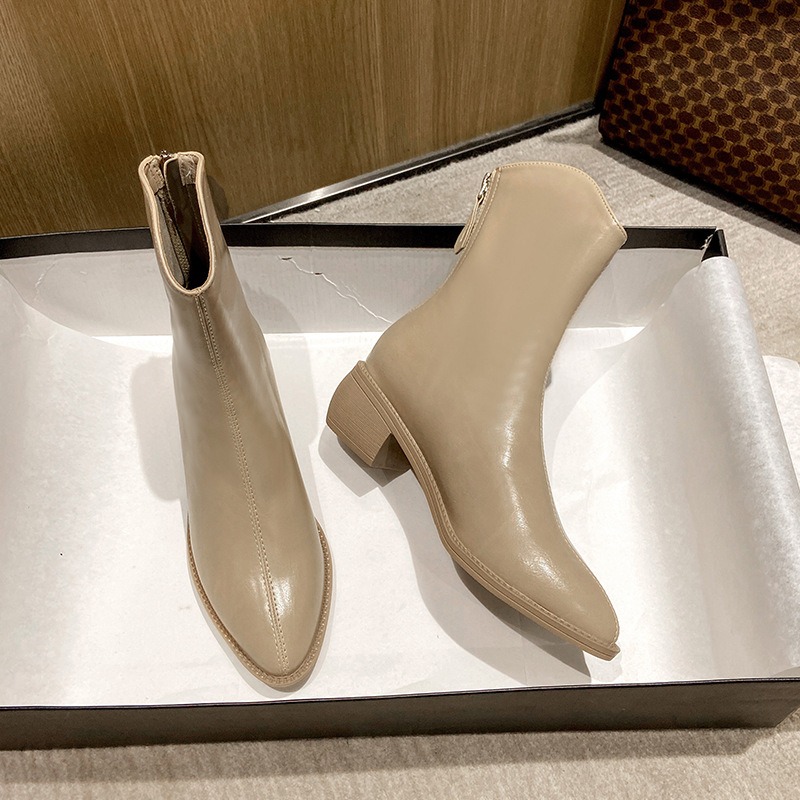 2024 Autumn And Winter New Pointed Small V Mouth Thick Heel Western Cowboy Ankle Boots Women's Slimming Elastic Boots