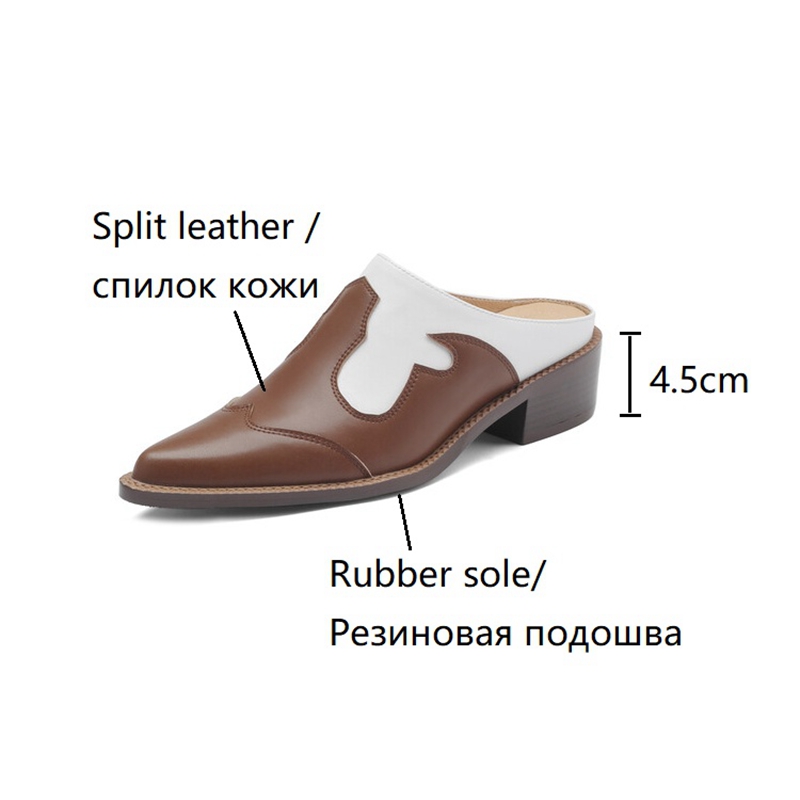 Covered New Summer Toe Slippers Chunky Heel Mules Split Leather for Women Sgback Sandals Handmade Shoes 8823