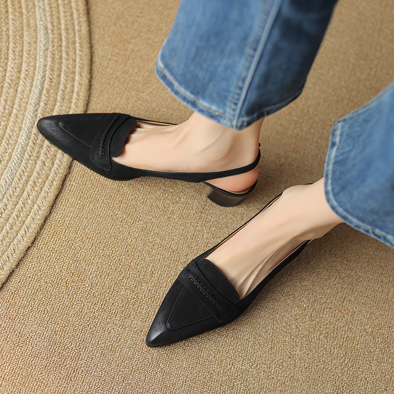 2024 Spring Pumps Genuine Leather Chunky Heel Summer Women Sgback Modern Sandals Retro Banquet Ladies Shoe 7fe3