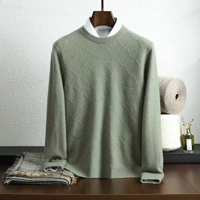 Mens round neck flip up mens cashmere sweater fashionable and versatile knitted autumn winter 240906