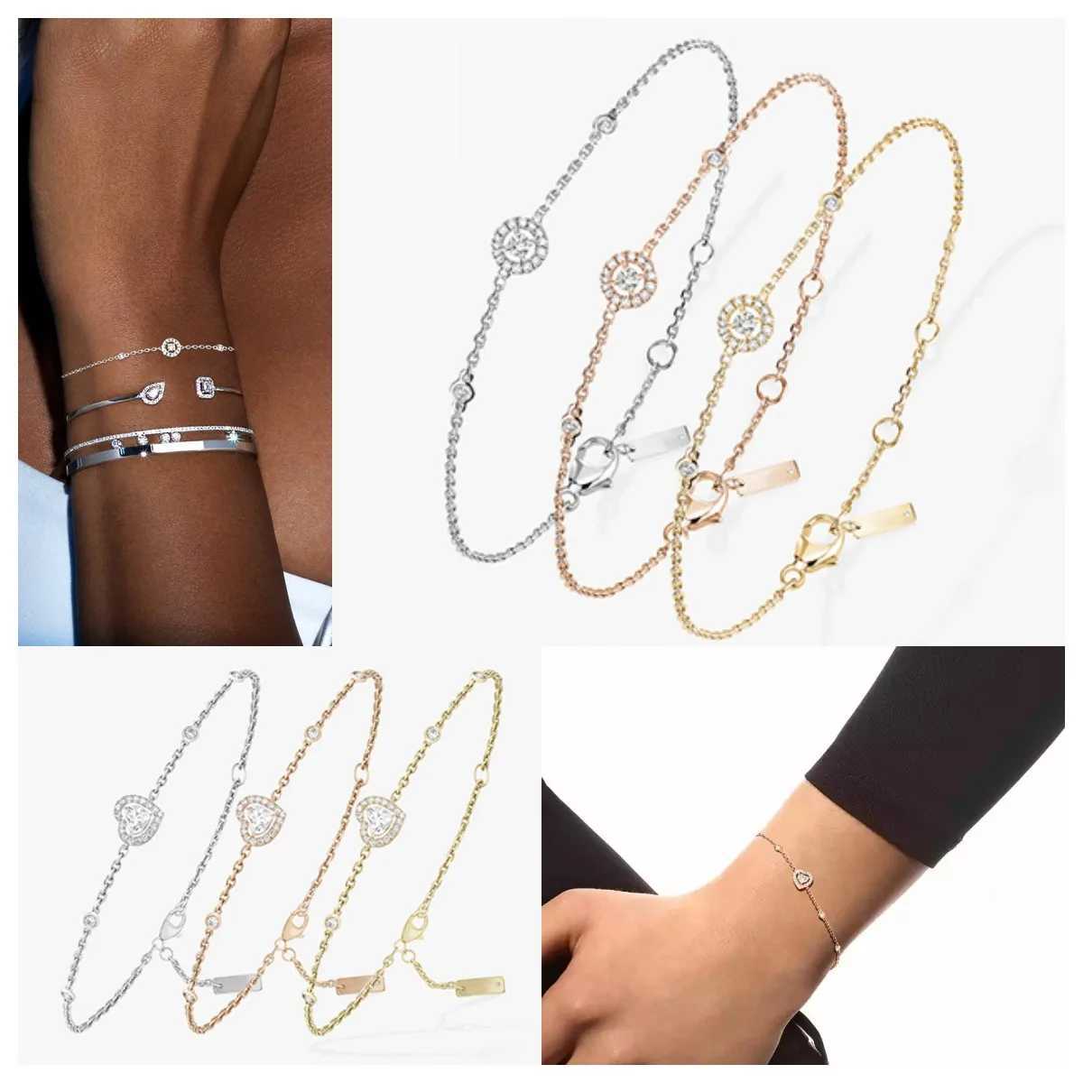 Charm Bracelets S925 Silver Happy Heart Bracelet Round Zircon Bracelet Womens Simple Fashion Jewelry Holiday Gift J240914