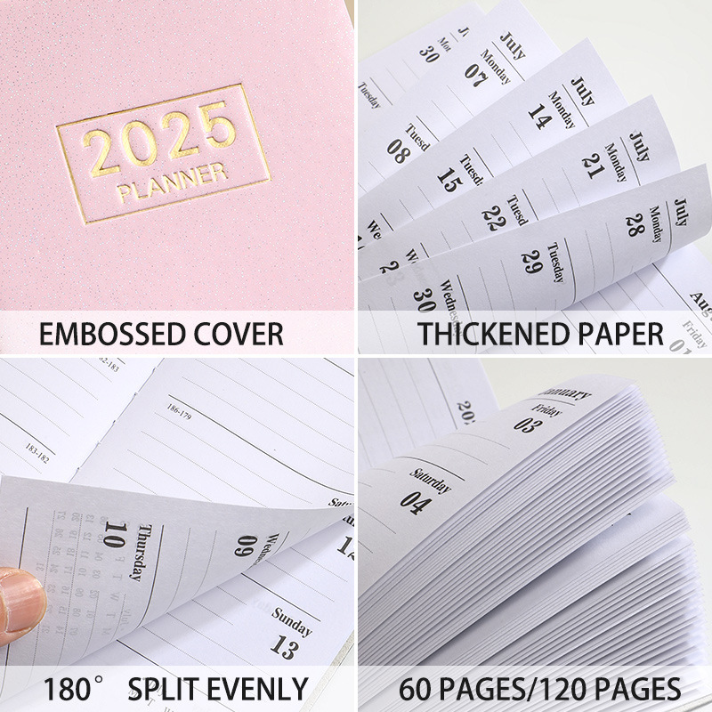 Cross-border laser 2025 a6 English calendar book colorful star color notebook leather thin weekly calendar plan book