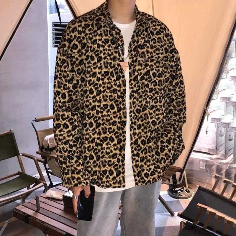 Shirts Spring Summer Man Thin Mens Clothing Streetwear Casual Loose Printing Leopard Turn-down Collar Long Sleeve Handsome Z240914