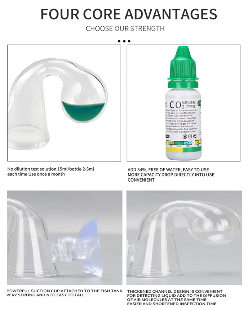 Aquarium CO2 Indicator Solution Monitor Plants Grass CO2 System Concentration Fish Tank Glass Liquid Tester Fluid Drop Checker