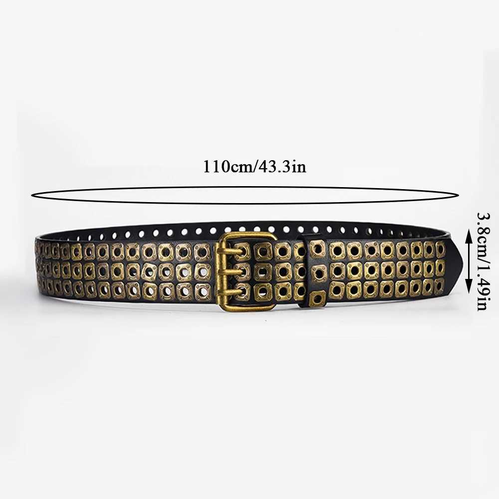 Retro Square Rivet Studded Waist Strap MenS Belt With Double Row Needle Buckle WomenS Belt Hip-Hop Rock Punk Y2k Style JeansX240914
