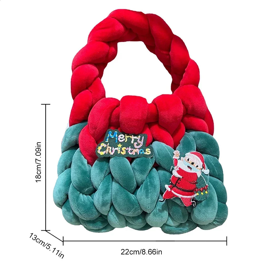 Womens handbag with Icelandic wool top handle hollow outer soft contrasting color short womens Santa Claus bag 240913