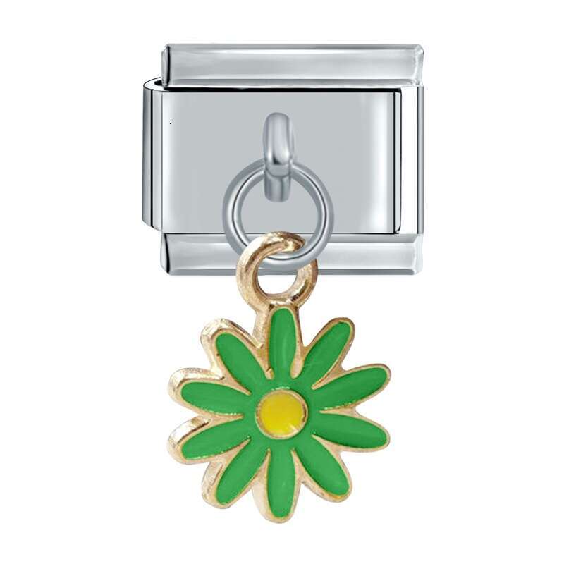 New Women's Gift Daisy Pendant with enamel Italian Charms Links Bangle Beads Fit 9mm Stainless Steel Bracelet Making DIY For Women Fashion Jewelr