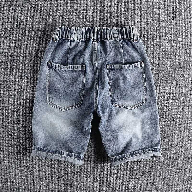 New Vintage Denim Shorts with Large Pockets Drawstring for Mens Summer Fashion Casual Knee-Length Cowboy Washed Jeans ShortsX240914