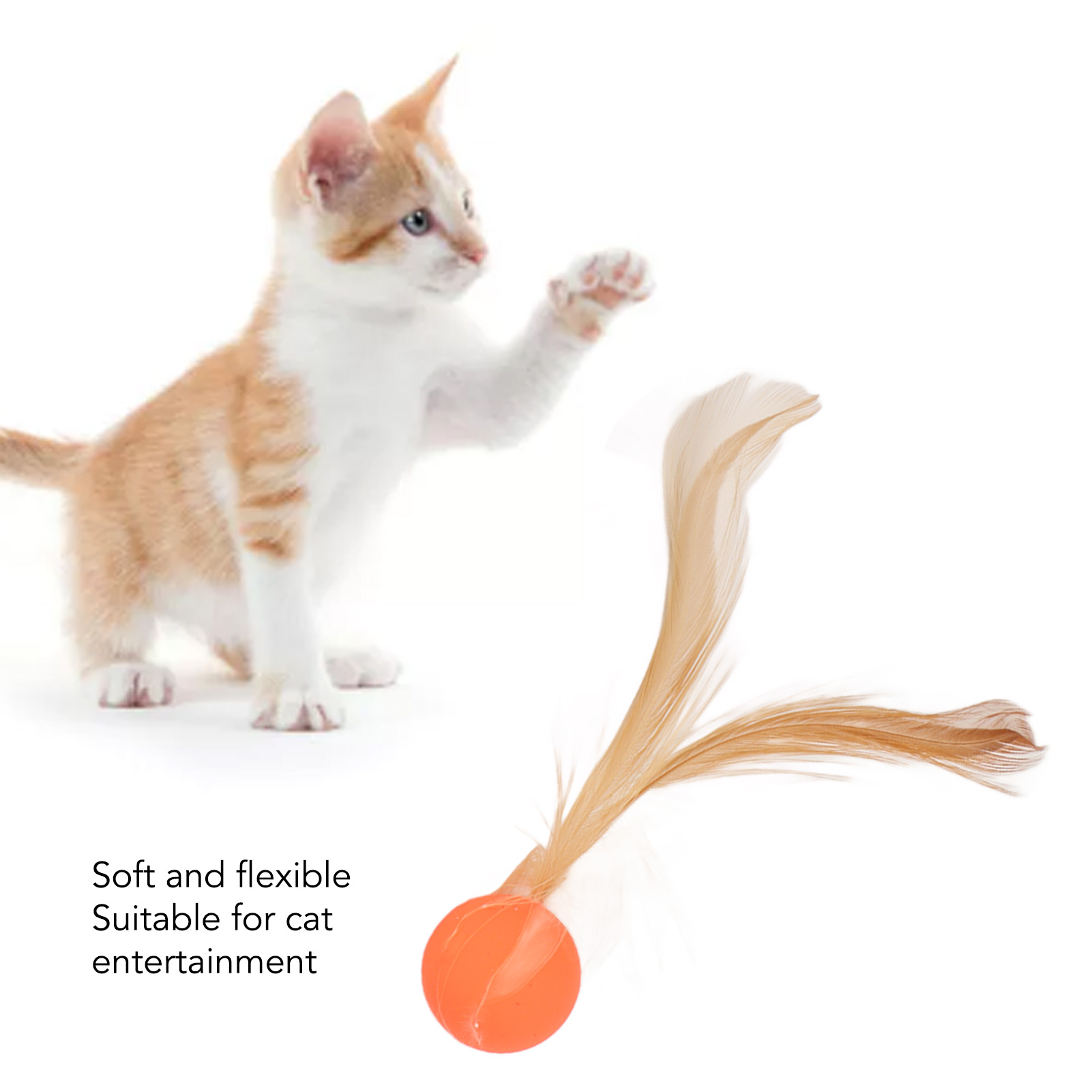 3Pcs Cat Bouncy Ball Interactive Soft Flexible Cat Balls With Feathers For Cats Kitten