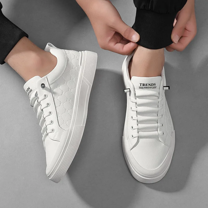 2024 New Shoes for Men Genuine Leather Casual Shoes Luxury Knurling Flat Skateboard Shoes Youth Fashion Cow Leather Sneaker