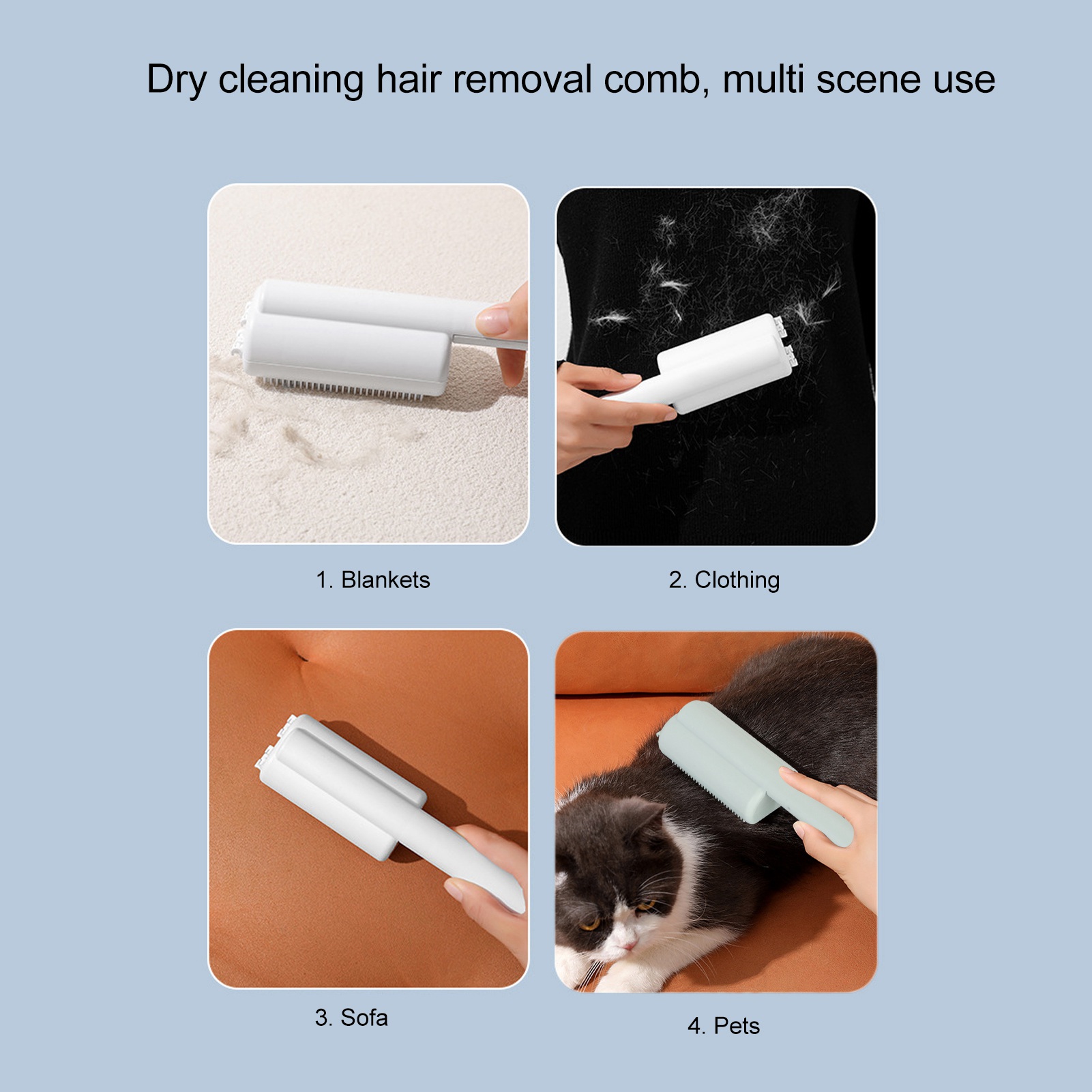 Pet Hair Remover Roller for Shedding and Grooming, Sticky Brush, Multipurpose Efficient, 3 Rows Teeth, Light Blue