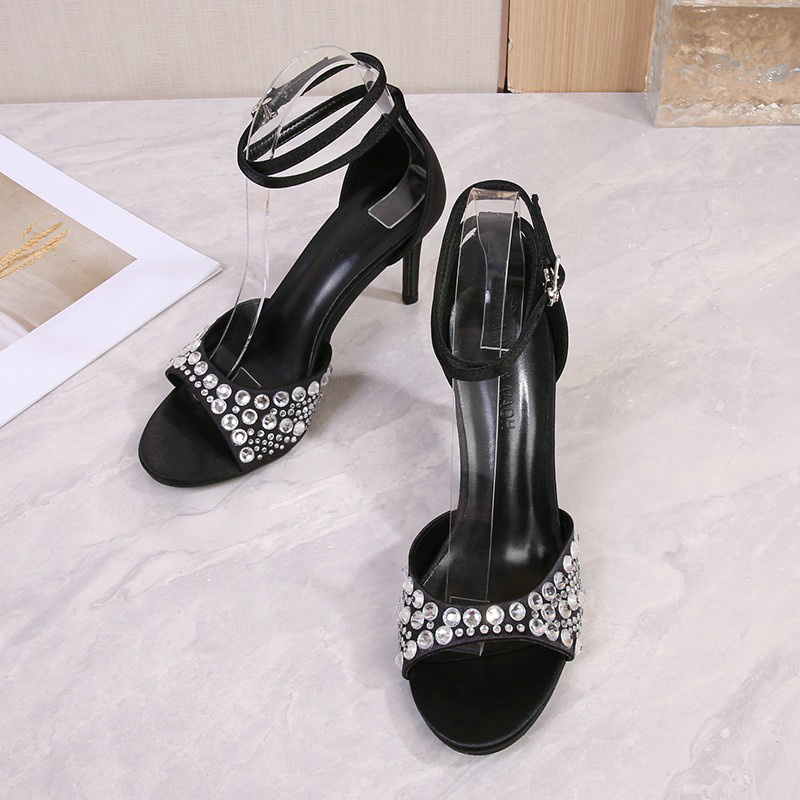 2025 new Summer New High Heels Stiletto Rhie Hollow Satin Black Female Sandals fcc0