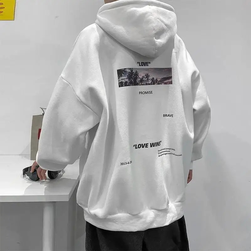 Trendy Mens Sweatshirt Loose Fit Hooded Jacket Oversized Autumn Hong Kong Style Pullover Clothes For Spring 240910