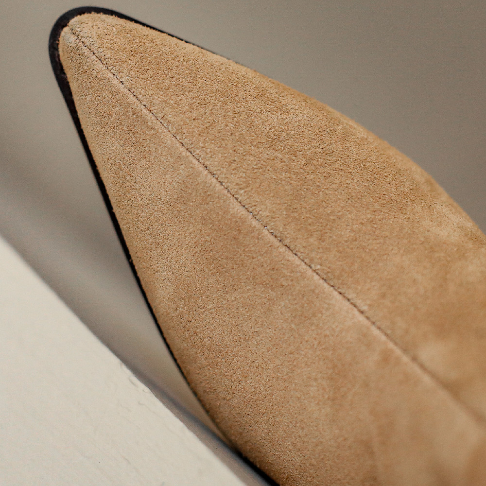 natural Women's suede leather thick heel pointed toe pleated autumn knee high elegant ladies warm long boots shoes 56de