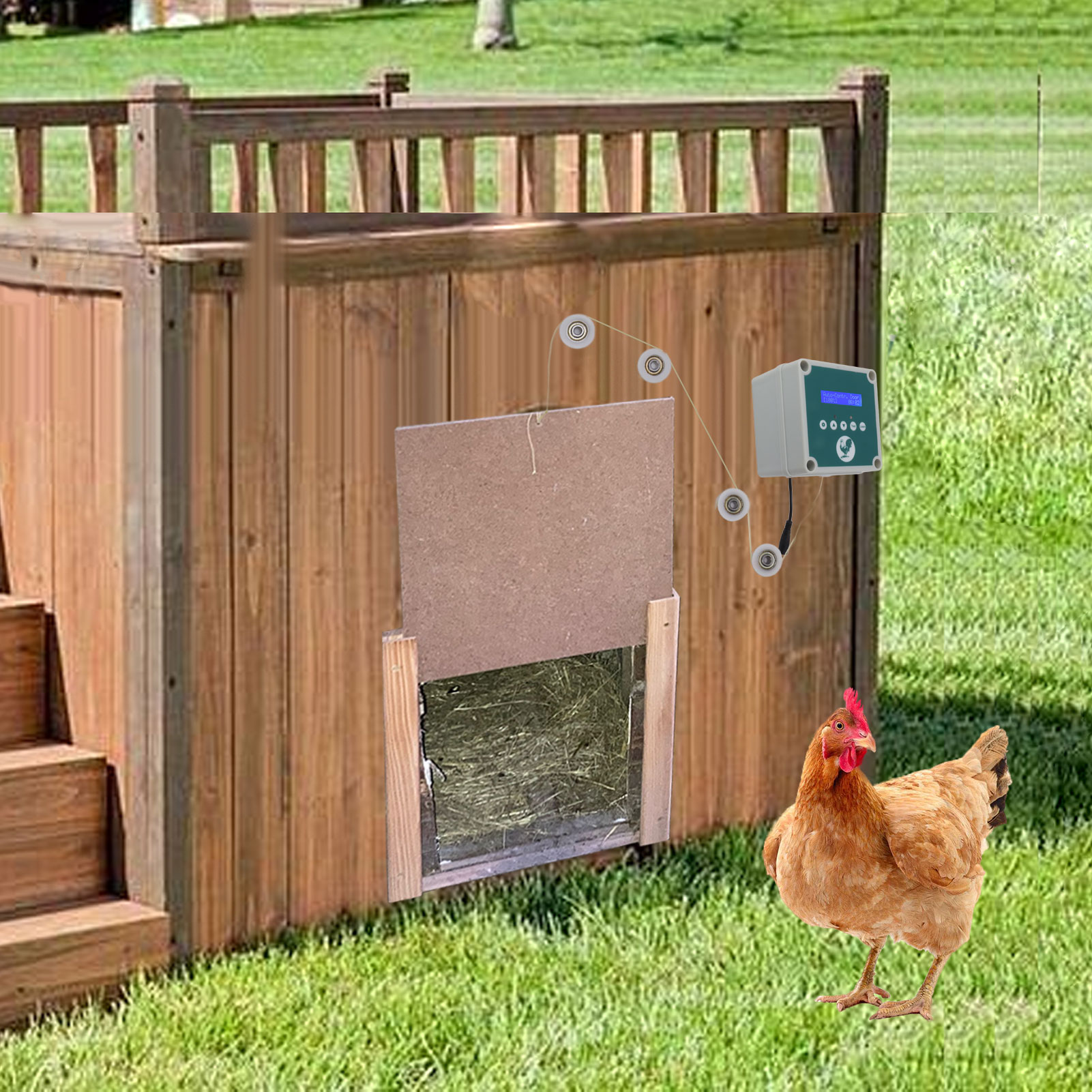 Automatic Chicken Coop Door Controller Cage Opener Remote Control Poultry House Door Actuator Motor Kit with Timer Light Sensor