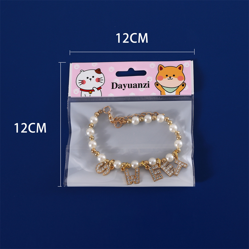 Pet Pearl Alphabet Collar Necklace Cat Dog Baby Rhinestone Pendant Happy Adjustable Necklace Collar Princess for Cat and Puppies