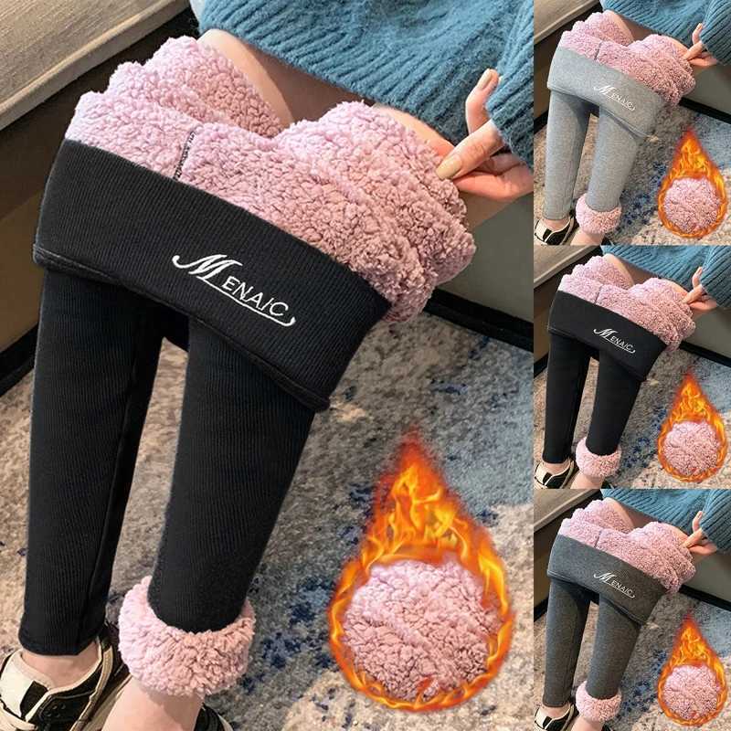 Women Lamb Cashmere Leggings Autumn Winter Fleece Skinny Pants Ankle-Length Gray Warm Cotton Tights Pant Thick Velvet TrousersX240914