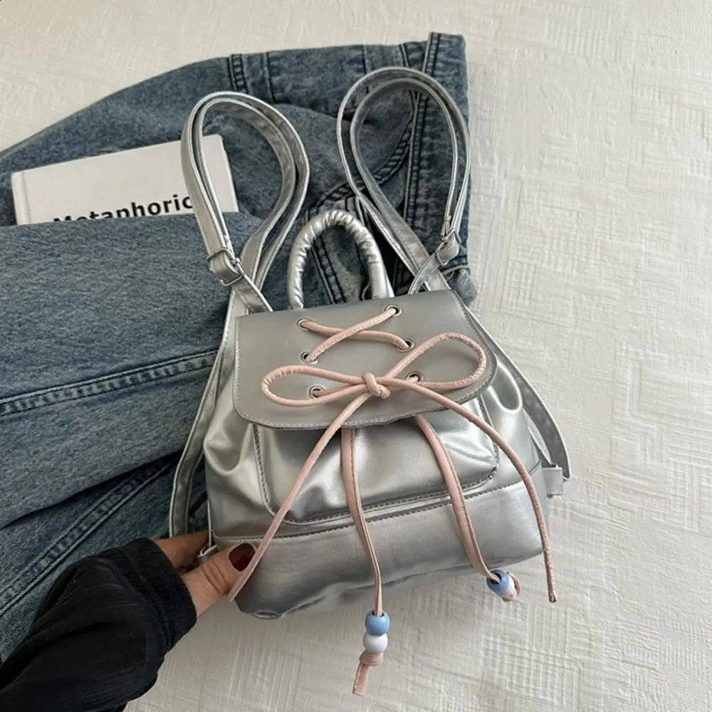 Simple tie bow backpack cute ballet style shoulder bag travel backpack Korean school bag sexy 240912