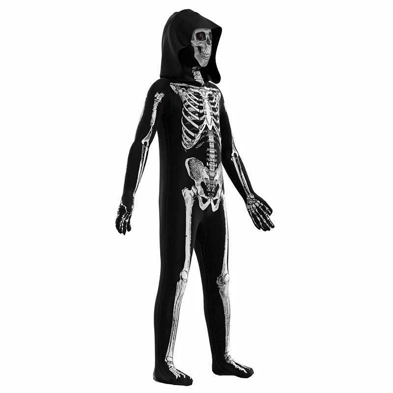 Halloween Skeleton Costume Jumpsuit with Front and Back Skeleton Bone Print for Kid W250117