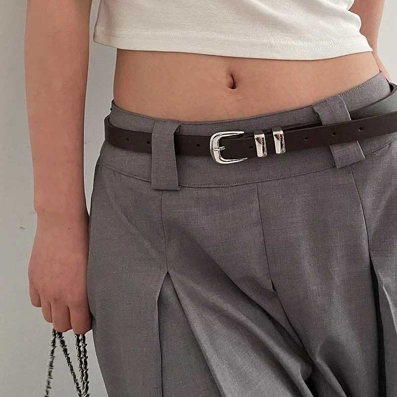 Fashionable Thin Belts for Woman Minimalist Solid Color Versatile Belts Beautiful Silver Color Metal Buckle BeltsX240914