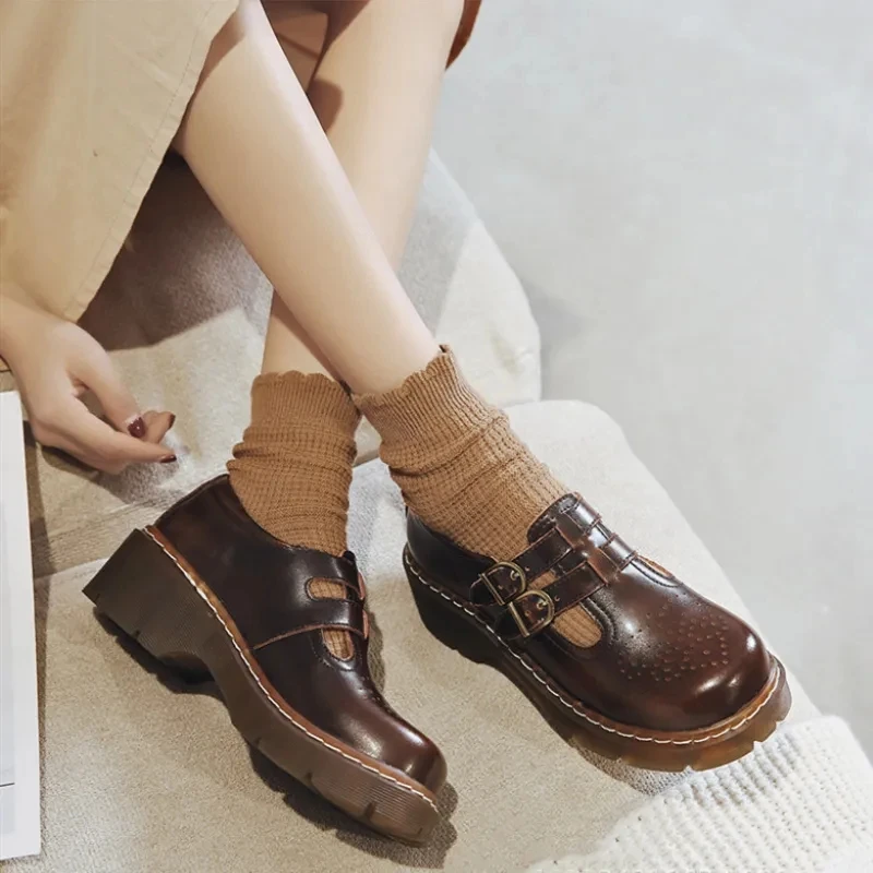 Brand women's shoes thick bottom Japanese Mary Jane shoes women cute big head jk small leather shoes for women
