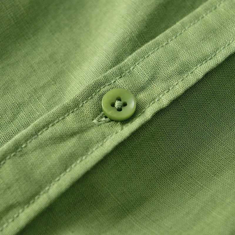 Green Cotton Linen Casual Shirts For Men Basic Classic Long Sleeve Turn-down Collar Breathable Clothing Z240914