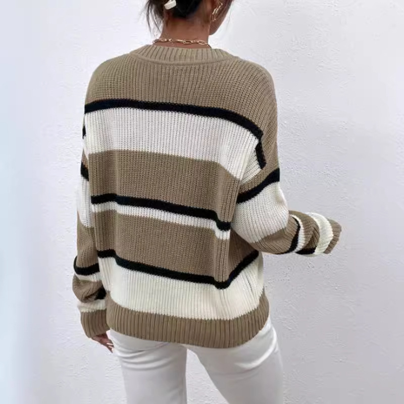 dongdumaoyi Women's pullover sweater autumn and winter new V-neck contrasting splicing loose and fashionable sweater F0914#41