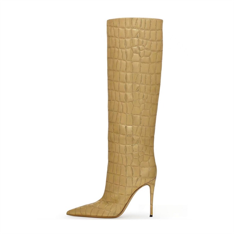 Pointed Thin Heel Leopard Print Long Boots for Women's Fashionable Sexy Mixed Color Knee High Boots Large Size 43 Women's Shoes