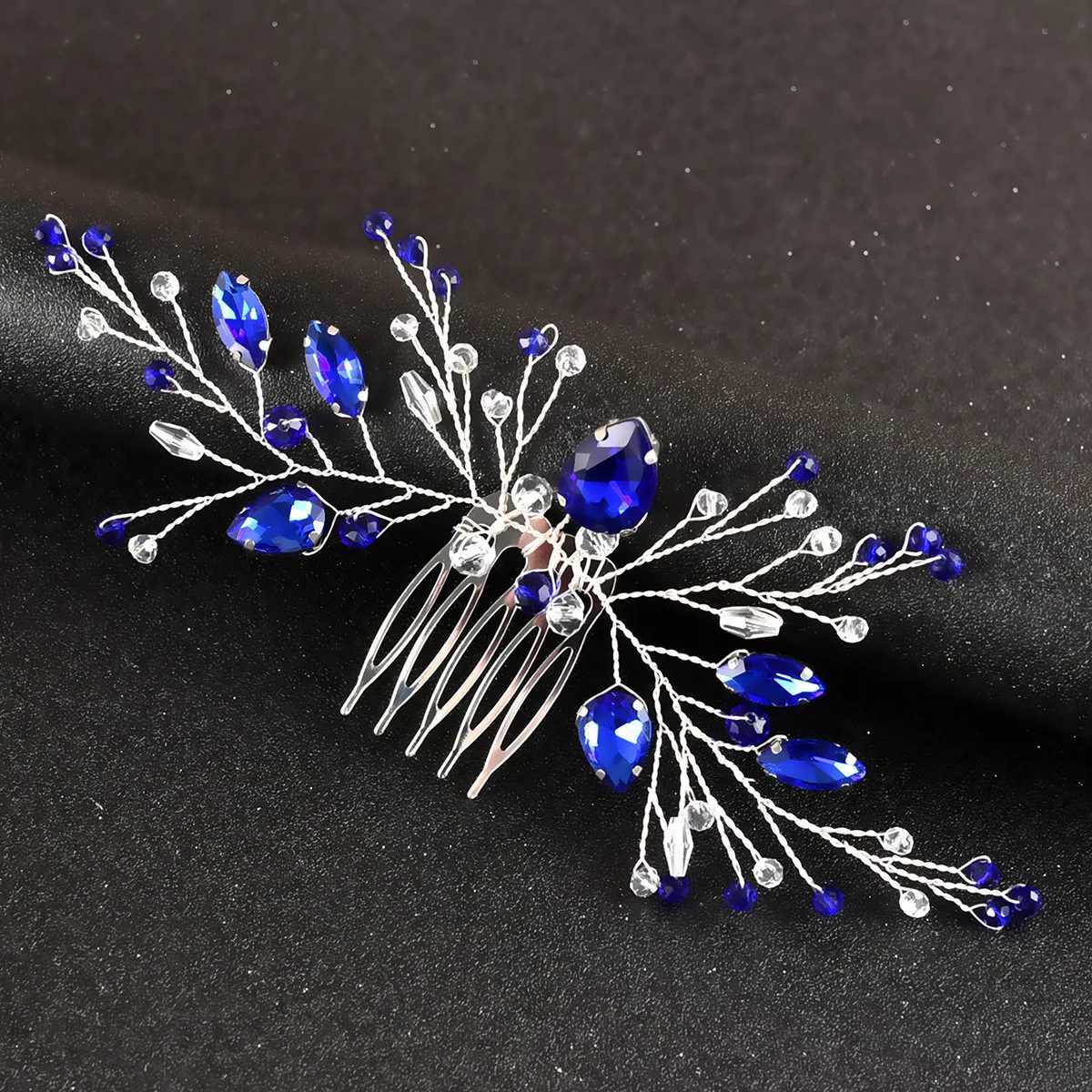 Blue Color Crystal Hair Pins Wedding Jewelry Accessories Head Decoration Bride Headdress Women Tiara Hair Bands Hair VineX240913