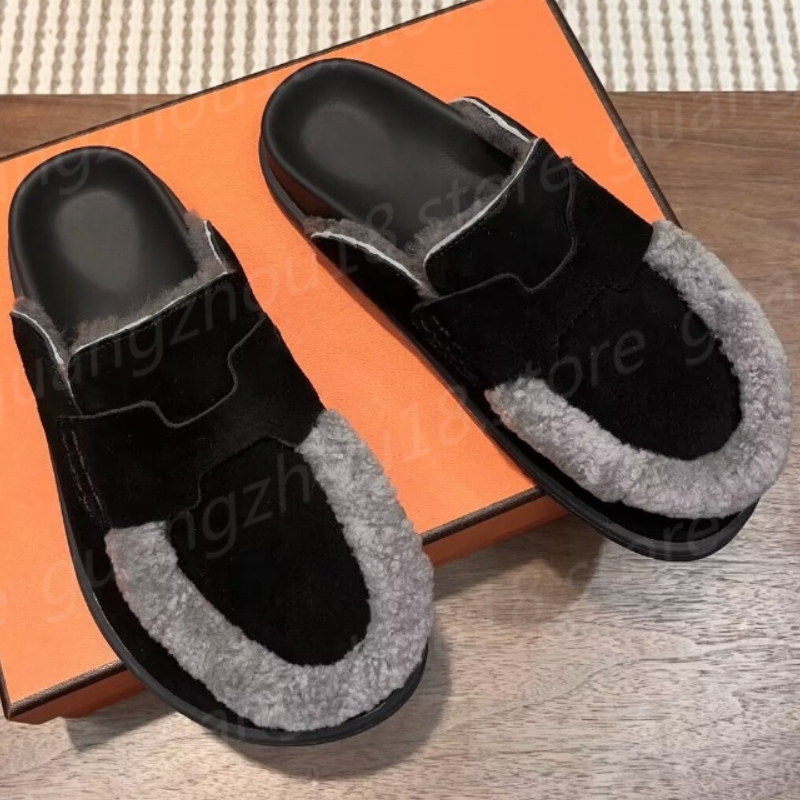 10A Quality Designer Baotou Slippers Women Men Couple's Shoes Fashion Winter Warm Slipper with Fur 25930