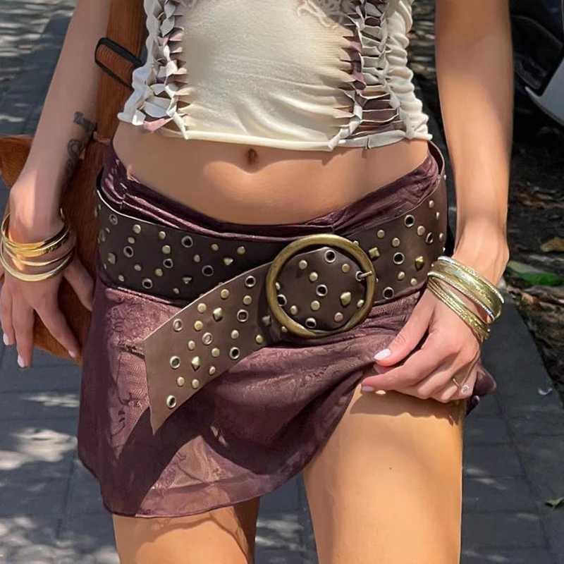 Women PU Leather Belt Retro Vintage Riveted Pin Buckle Wide Cinch Belt Wide Belt for Dress Jeans Pants Clothing AccessoriesX240914