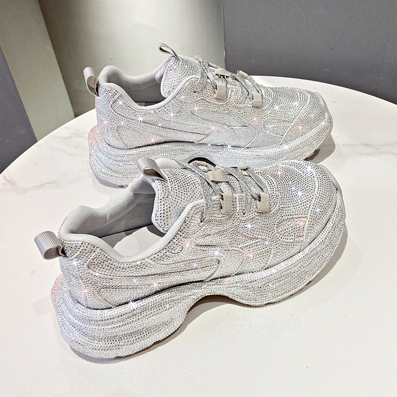 Youth Girls Chunky Crystal Sneakers Women Fashion Casual Breathable Height Increased Flat Platform Bg Shoes Footwear