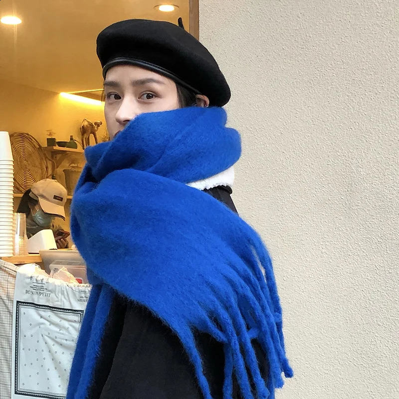 Women Thick Shawl Wraps Scarf Winter Warm Fashion Solid Color Pashmina Scarves Long Tassel Hijab Stoles Bufanda Mujer 240912
