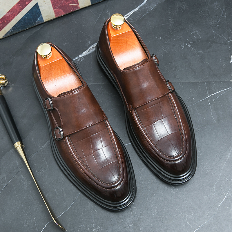 Street Style Men Monk Strap Footwear Slip on Office Man Formal Shoes Wedding Party Mens Dress Shoes Breath Driving Lazy Loafers