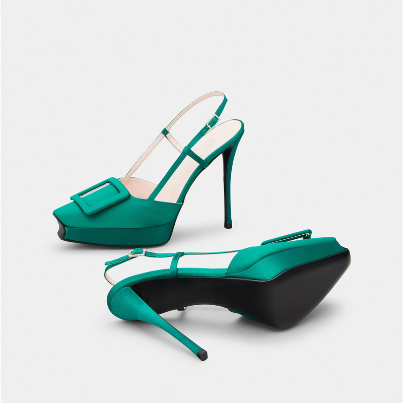 Brand Big Buckle Women Shoes Summer Square-toe Platform Stiletto Shoe Fashion Closed Toe Strap High-Heeled Formal Dress Sandals