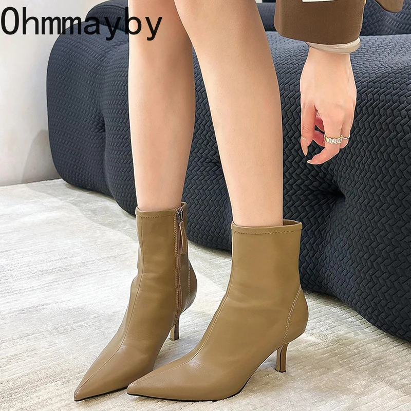 Toe Pointed Women Elastic Short Boots Fashion Side Zippers New Slim Ankle Booties High Heel 2024 New Autumn Winter Ladies Shoes 74f1