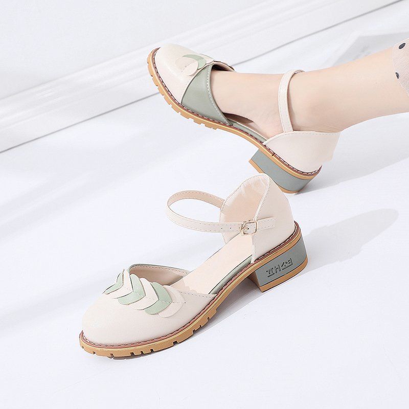 Footwear Closed Women's Shoes Buckles Sandals for Woman Outdoor Summer 2024 with Medium Heels Round Toe Tip Shoe Comfort Sale H