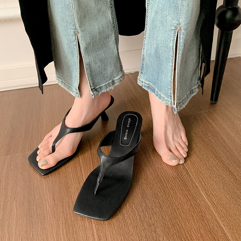 2025 new Size JOZHAMTA 34-40 Women High Heels Mules Sandals Real Leather Flip ps Thin Heel Summer Shoes 2025 Ins Slides Sexy Slippers e8b2
