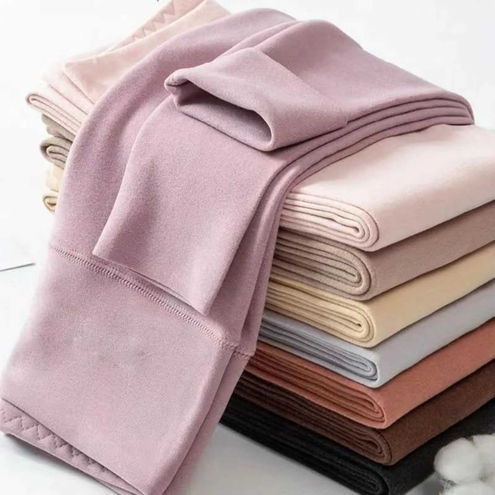 Winter Warm Leggings Solid Color Velvet Leggings For Women High Waist Stretchy Fleece Lined Thermal PantsX240914