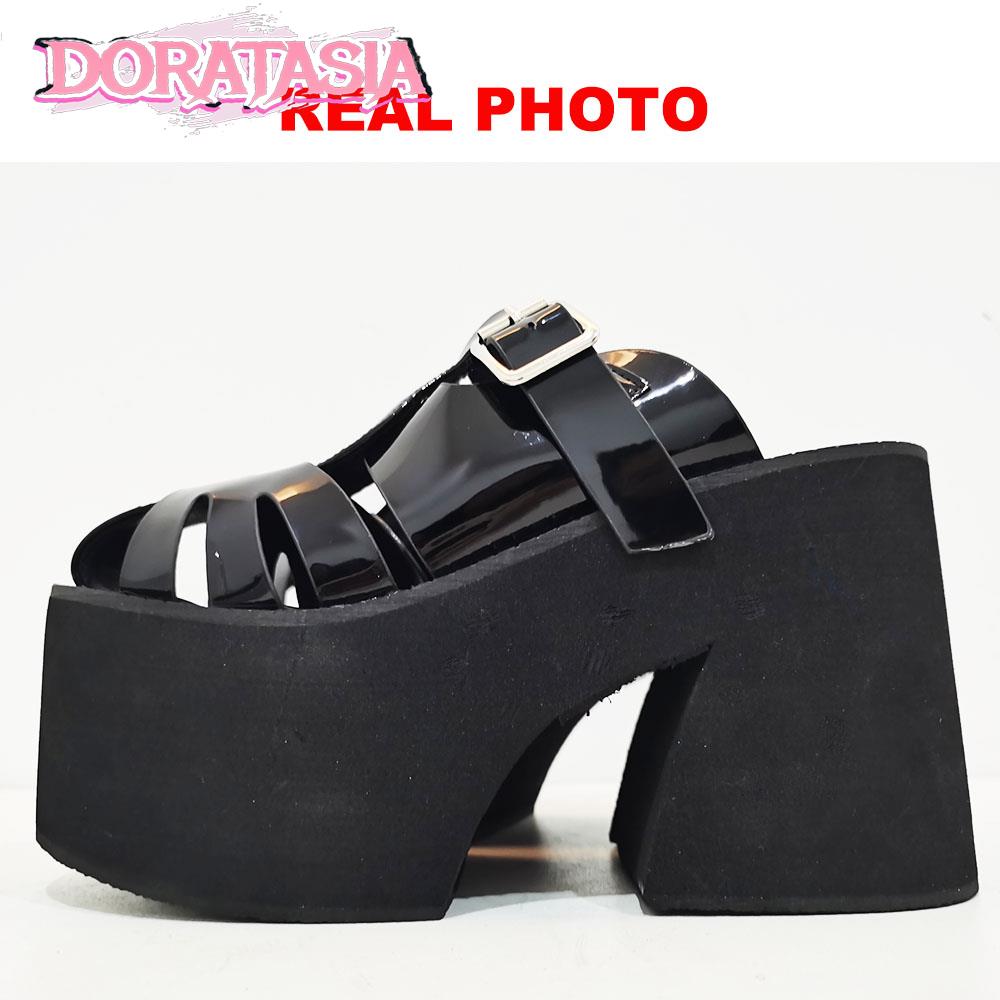 Gothic Punk Platform Sandals Rome Luxury Brand New Women Slippers Slip On Cover Toe Block High Heels Fashion Street Shoes Woman