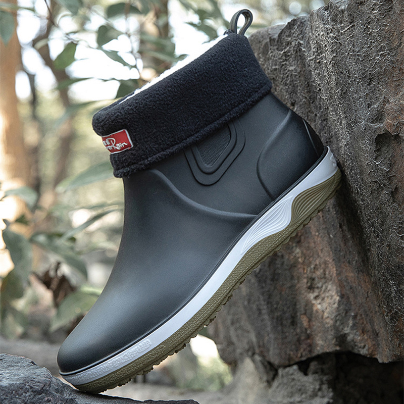 Fashion Men's Rain Boots Winter Cotton Warm Work Boots Men Wear-resistant Outdoor Work Rubber Boot Waterproo Boot Fishing Shoes