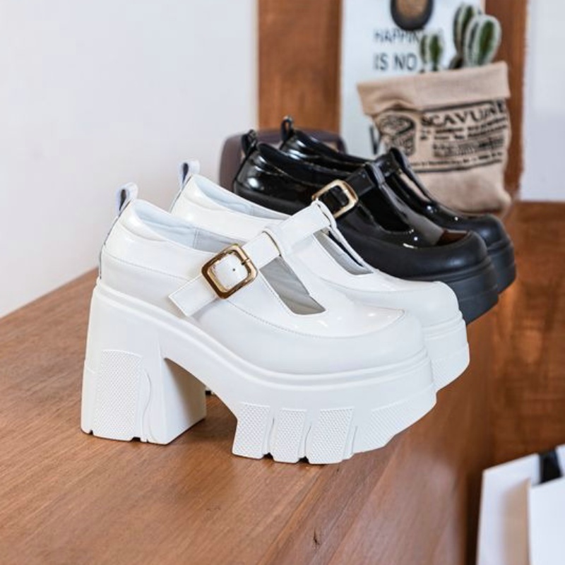 2024 New Cowhide Leather Shoes Muffin Bottom Princess Increase Sweet Student Shoes Mary Jane Thick Heels Thick Soles Pumps