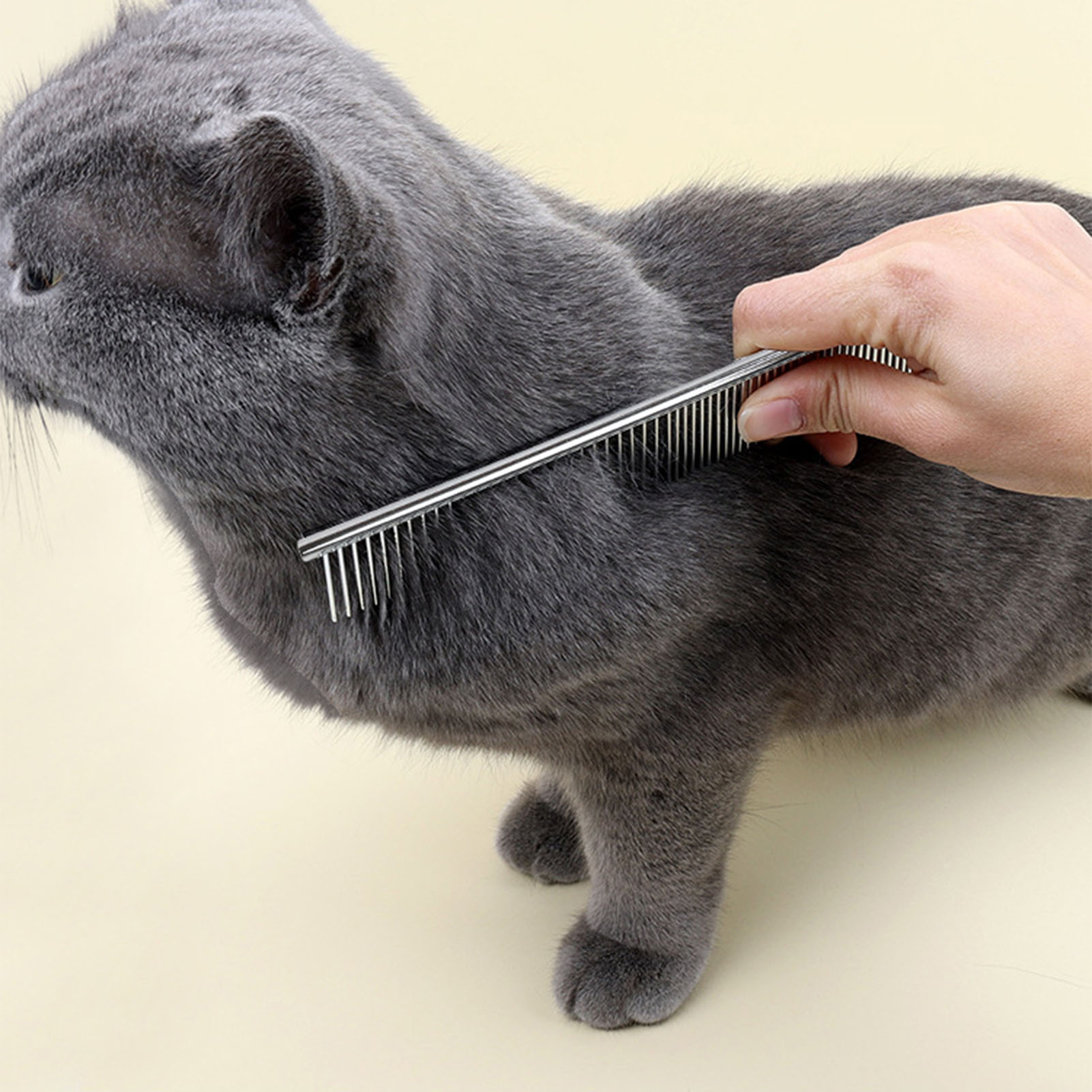 Metal Dog Grooming Comb Professional Removing Knots Lightweight Portable Safe Rounded Ends Pet Metal Comb Silver 92426 M