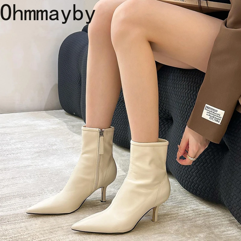 Toe Pointed Women Elastic Short Boots Fashion Side Zippers New Slim Ankle Booties High Heel 2024 New Autumn Winter Ladies Shoes 74f1
