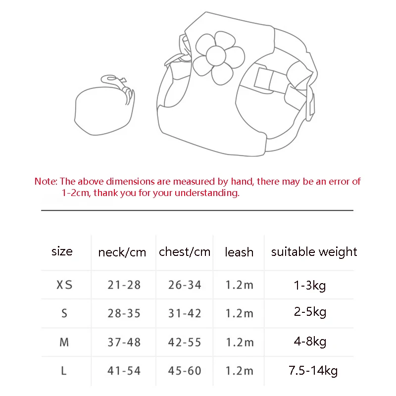 Pet Harness and Leash Set Small Daisy Embroidered Cat Harness with 120cm Walking Leash for Small and Medium Dogs Outing Supplies