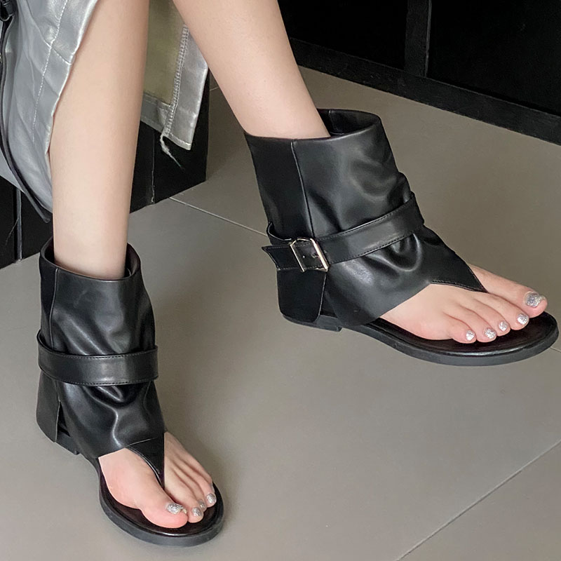 Female Flat With Footwear Sandals Stretch For Women New 2024 Fashion Round Toe Ladies Ankle Boots Shoes Flip ps