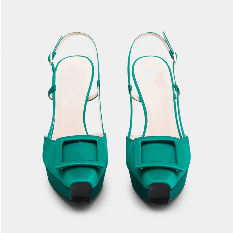 Brand Big Buckle Women Shoes Summer Square-toe Platform Stiletto Shoe Fashion Closed Toe Strap High-Heeled Formal Dress Sandals